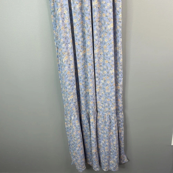 WILD SKYE Tiered Floral Maxi Dress Blue Spaghetti Strap Plisse Milkmaid S - Picture 4 of 12